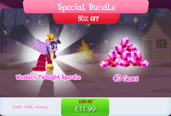 Size: 1262x858 | Tagged: safe, imported from derpibooru, twilight sparkle, alicorn, pony, bundle, clothes, costs real money, dress, english, female, gameloft, gem, hat, horn, mare, mobile game, my little pony: magic princess, numbers, official, sale, solo, spread wings, text, twilight sparkle (alicorn), wings