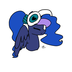 Size: 500x500 | Tagged: safe, artist:icicle-wicicle-1517, artist:oceanmoon3, color edit, edit, imported from derpibooru, princess luna, alicorn, pony, alternate hairstyle, bust, collaboration, colored, cute, eyes closed, female, headphones, lunabetes, mare, ponytail, simple background, solo, transparent background