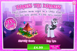 Size: 1958x1298 | Tagged: safe, imported from derpibooru, inky rose, pegasus, pony, advertisement, balloon, bush, clothes, costs real money, english, female, folded wings, gameloft, golf club, mare, mobile game, my little pony: magic princess, numbers, official, sale, solo, text, wings