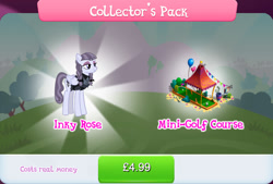 Size: 1269x858 | Tagged: safe, imported from derpibooru, inky rose, pegasus, pony, balloon, bundle, bush, clothes, costs real money, english, female, folded wings, gameloft, golf club, mare, mobile game, my little pony: magic princess, numbers, official, sale, solo, text, wings