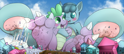 Size: 8096x3560 | Tagged: safe, imported from derpibooru, crystal hoof, spike, thorax, changedling, changeling, crystal pony, dragon, pony, absurd resolution, affection, barefoot, blushing, brotherly love, claws, crush fetish, crushing, crystal castle, crystal empire, crystal heart, cute, debris, destruction, dirt, dirty, dirty feet, dirty hooves, disguise, disguised changeling, feet, fetish, foot focus, giant dragon, giant pony, high res, hoof focus, hooves, hug, hug from behind, macro, male, mega giant, monster, not shipping, not what it looks like, panorama, paw print, shy, soles, thorabetes, toes