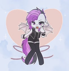 Size: 1654x1688 | Tagged: safe, artist:auroracursed, imported from derpibooru, oc, oc:moonstone, anthro, bat pony, anthro oc, clothes, cute, eyeshadow, leather, leather vest, makeup, punk, spiked wristband, vest, wristband