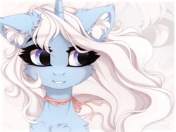 Size: 1600x1200 | Tagged: safe, artist:vird-gi, imported from derpibooru, oc, oc only, oc:eula phi, pony, unicorn, bust, chest fluff, ear fluff, eyebrows, eyebrows visible through hair, ribbon, solo