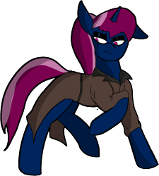 Size: 1163x1292 | Tagged: safe, artist:steelstroke, imported from derpibooru, oc, oc only, oc:black powder, unicorn, fallout equestria, clothes, one ear down, simple background, solo, transparent background, we don't normally wear clothes