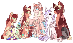 Size: 1608x949 | Tagged: safe, artist:orangemoonarts, imported from derpibooru, apple bloom, applejack, big macintosh, fleur-de-lis, princess cadance, oc, oc:crystal pearl, oc:diamond dove, oc:melancholy rose, oc:rock candy, oc:royal blossom, oc:sour apple, earth pony, pegasus, pony, unicorn, alternate universe, amputee, appledance, colt, family, female, filly, fleurmac, foal, infidelity, lesbian, magical lesbian spawn, male, mare, offspring, older, older apple bloom, parent:apple bloom, parent:applejack, parent:big macintosh, parent:fleur-de-lis, parent:petunia paleo, parent:princess cadance, parents:appledance, parents:fleurmac, parents:petuniabloom, pegasus cadance, prosthetic leg, prosthetic limb, prosthetics, scar, shipping, simple background, stallion, straight, transparent background