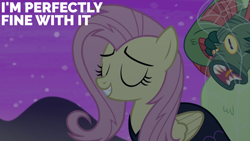Size: 2000x1125 | Tagged: safe, edit, edited screencap, editor:quoterific, imported from derpibooru, screencap, fluttershy, harry, bear, pegasus, pony, scare master, female, harry the swamp monster, mare