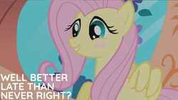 Size: 2000x1125 | Tagged: safe, edit, edited screencap, editor:quoterific, imported from derpibooru, screencap, fluttershy, pegasus, pony, the ticket master, blushing, female, mare, solo