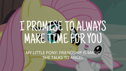 Size: 1920x1080 | Tagged: safe, edit, edited screencap, editor:quoterific, imported from derpibooru, screencap, angel bunny, fluttershy, pegasus, pony, rabbit, she talks to angel, animal, duo, female, male, mare