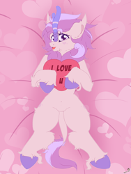 Size: 3000x4000 | Tagged: safe, artist:chura chu, imported from derpibooru, oc, oc only, kirin, pony, bed, blushing, commission, hugpony poses, kirin oc, lying down, on back, on bed, solo