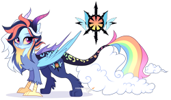 Size: 3385x1973 | Tagged: safe, artist:gihhbloonde, imported from derpibooru, oc, oc only, draconequus, female, interspecies offspring, offspring, parent:discord, parent:rainbow dash, parents:discodash, simple background, solo, transparent background