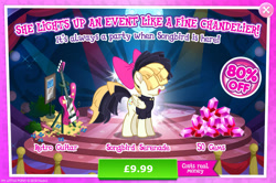 Size: 1961x1302 | Tagged: safe, imported from derpibooru, songbird serenade, pegasus, pony, my little pony: the movie, advertisement, bow, bush, chandelier (song), clothes, costs real money, crack is cheaper, english, female, folded wings, gameloft, gem, guitar, hair bow, mare, mobile game, musical instrument, my little pony: magic princess, numbers, official, rhyme, sale, shirt, solo, solo focus, song reference, text, voice actor joke, wings