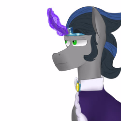 Size: 3000x3000 | Tagged: safe, artist:sh4deshad0w41, imported from derpibooru, king sombra, unicorn, curved horn, glowing, glowing horn, good king sombra, horn, implied princess celestia, implied shipping, jewelry, looking at someone, magic, regalia, simple background, smiley face, smiling, solo, telekinesis, white background