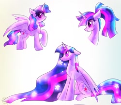 Size: 1511x1316 | Tagged: safe, artist:petaltwinkle, imported from derpibooru, twilight sparkle, alicorn, pony, alternate hairstyle, crystallized, eye clipping through hair, female, long mane, mare, ponytail, solo, twilight sparkle (alicorn)