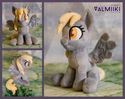 Size: 2364x1866 | Tagged: safe, artist:valmiiki, imported from derpibooru, derpy hooves, pegasus, pony, colored pupils, irl, photo, plushie, sitting, solo, spread wings, wings