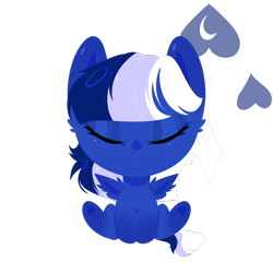 Size: 3000x3000 | Tagged: safe, artist:wifflethecatboi, imported from derpibooru, oc, oc only, oc:moonie hearts, pegasus, pony, bangs, blue hair, blue mane, blue tail, cel shading, chibi, cutie mark, eyes closed, eyeshadow, gradient hooves, makeup, shading, simple background, sitting, small wings, smol, solo, spread wings, tail, transparent background, wings