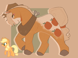 Size: 2048x1536 | Tagged: safe, artist:0xeyee, imported from derpibooru, applejack, earth pony, pony, abstract background, appaloosa, applejack's hat, big, blushing, coat markings, colored hooves, cowboy hat, female, hat, horse collar, mare, nicked ear, redesign, short mane, simple background, solo, thick
