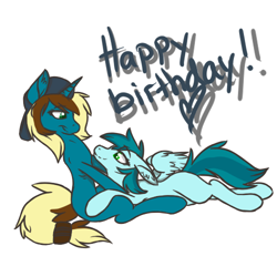 Size: 500x500 | Tagged: safe, artist:lion-sister, imported from derpibooru, oc, oc only, pegasus, pony, unicorn, duo, happy birthday, simple background, white background