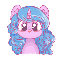 Size: 2160x2160 | Tagged: safe, artist:limitmj, imported from derpibooru, izzy moonbow, pony, unicorn, big eyes, bust, cute, female, g5, high res, izzybetes, open mouth, open smile, simple background, smiling, solo, white background