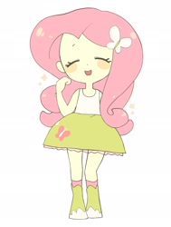 Size: 1715x2265 | Tagged: safe, artist:cheesesauce_45, imported from derpibooru, fluttershy, human, equestria girls, blush sticker, blushing, cute, eyes closed, female, open mouth, open smile, shyabetes, simple background, smiling, solo, white background