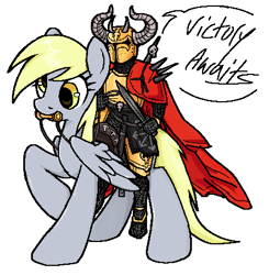 Size: 450x459 | Tagged: safe, artist:muffinz, imported from derpibooru, derpy hooves, pegasus, pony, bit, chaos, chaos knight, female, mare, riding, riding a pony, saddle, simple background, solo, tack, warhammer (game), warhammer 40k, white background
