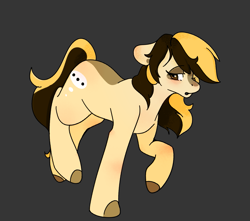 Size: 1243x1097 | Tagged: safe, artist:wifflethecatboi, imported from derpibooru, oc, oc only, oc:chat, earth pony, pony, blonde hair, blonde mane, blonde tail, blushing, brown eyes, brown hair, brown mane, brown tail, chest blush, colored hooves, downturned ears, ear blush, earth pony oc, eye clipping through hair, eyeshadow, knee blush, long mane, long tail, makeup, puffy cheeks, sick, simple background, solo, tail, two toned mane, two toned tail, walking