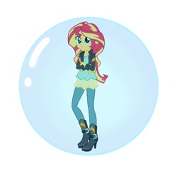 Size: 720x707 | Tagged: safe, artist:xebck, edit, imported from derpibooru, sunset shimmer, human, equestria girls, friendship games, absurd resolution, boots, bubble, clothes, crossed arms, female, high heel boots, in bubble, jacket, leather, leather jacket, raised leg, shoes, simple background, solo, transparent background, trapped, vector, white background