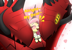 Size: 2271x1568 | Tagged: safe, artist:questionmarkdragon, imported from derpibooru, fluttershy, oc, oc:qi, dragon, pegasus, pony, blushing, canon x oc, cute, dragon oc, duo, eyes closed, female, heart, husband and wife, interspecies, male, mare, multiple heads, non-pony oc, nuzzling, shipping, shyabetes, simple background, story included, straight, two heads, two-headed dragon, white background
