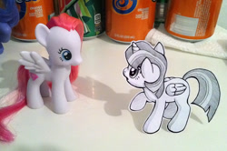 Size: 733x488 | Tagged: safe, artist:pimmy, imported from derpibooru, diamond rose, twilight sparkle, alicorn, pegasus, pony, brushable, craft, duo focus, irl, looking at each other, looking at someone, paper child, papercraft, photo, toy, traditional art, twilight sparkle (alicorn)