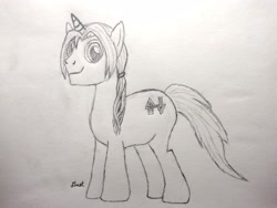 Size: 3208x2408 | Tagged: safe, artist:dust, derpibooru exclusive, imported from derpibooru, oc, oc:dust, unicorn, male, pencil drawing, ponytail, solo, stallion, traditional art