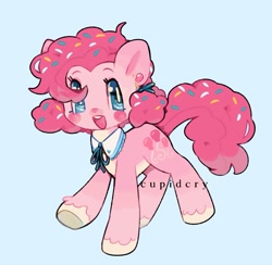 Size: 1459x1425 | Tagged: safe, artist:cupldcry, imported from derpibooru, pinkie pie, earth pony, pony, alternate design, blue background, blue eyes, cute, open mouth, open smile, simple background, smiling, solo, teeth