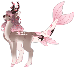 Size: 2895x2610 | Tagged: safe, artist:sleepy-nova, imported from derpibooru, oc, oc:tranquility, pegasus, pony, antlers, augmented, augmented tail, cloven hooves, eyes closed, female, mare, simple background, solo, tail, transparent background