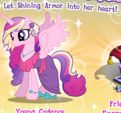 Size: 522x486 | Tagged: safe, imported from derpibooru, princess cadance, alicorn, pony, bracelet, clothes, cute, cutedance, dress, female, gameloft, hoof shoes, implied shining armor, jewelry, mare, meme, my little pony: magic princess, necklace, smiling, spread wings, standing, wings, wow! glimmer, young cadance, younger