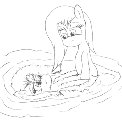 Size: 2400x2400 | Tagged: safe, artist:amateur-draw, imported from derpibooru, oc, oc only, oc:phosphor flame, earth pony, pony, bipedal, confused, female, mare, mud, reflection, solo, water, wet, wet and messy, wet mane