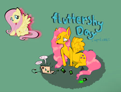 Size: 1223x926 | Tagged: safe, artist:lavaghast, imported from derpibooru, fluttershy, pegasus, pony, computer, drink, energy drink, fluttershy day, laptop computer, monster energy, solo
