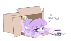 Size: 1200x700 | Tagged: safe, artist:higgly-chan, imported from derpibooru, derpy hooves, twilight sparkle, oc, oc:mio, alicorn, earth pony, pegasus, pony, box, crayon, crayon drawing, cute, female, lying down, mare, markings, open mouth, pony in a box, prone, simple background, traditional art, twilight sparkle (alicorn), white background