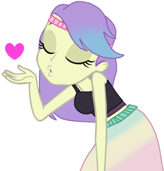 Size: 912x950 | Tagged: safe, artist:rainbowstarcolour262, imported from derpibooru, snow flower, human, equestria girls, blowing a kiss, clothes, cute, eyes closed, female, headband, heart, long skirt, midriff, shirt, simple background, skirt, sleeveless, sleeveless shirt, snowdorable, solo, transparent background