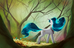 Size: 5100x3300 | Tagged: safe, artist:envidia14, imported from derpibooru, oc, oc only, oc:angel song, butterfly, pony, unicorn, butt, commission, crown, flower, forest, hoof shoes, horn, jewelry, plot, regalia, scenery, solo, tiara, tree, unicorn oc