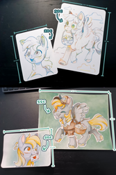 Size: 4000x6000 | Tagged: safe, artist:cutepencilcase, imported from derpibooru, derpy hooves, pegasus, pony, absurd resolution, advertisement, bag, basket, bust, commission info, food, hat, letter, mailbag, mailmare, mailmare hat, mailmare uniform, muffin, one eye closed, portrait, solo, tongue out, traditional art, unshorn fetlocks, wink