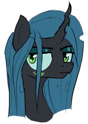 Size: 521x733 | Tagged: source needed, safe, artist:uteuk, imported from derpibooru, queen chrysalis, changeling, changeling queen, blushing, bust, simple background, solo, white background