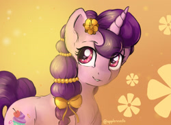 Size: 2200x1600 | Tagged: safe, artist:appleneedle, imported from derpibooru, sugar belle, pony, unicorn, bow, flower, flower in hair, hair bow, solo