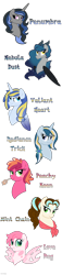 Size: 534x2338 | Tagged: safe, artist:faith-wolff, imported from derpibooru, oc, oc only, oc:love bug, oc:mint chain, oc:nebula dart, oc:peachy keen, oc:penumbra, oc:radiance trick, oc:valiant heart, alicorn, changepony, earth pony, hybrid, pony, unicorn, alicorn oc, earth pony oc, ethereal mane, female, freckles, grin, horn, interspecies offspring, lidded eyes, magical lesbian spawn, male, male alicorn, mare, name, neckerchief, offspring, parent:big macintosh, parent:cheerilee, parent:cheese sandwich, parent:coco pommel, parent:good king sombra, parent:king sombra, parent:oc:fluffle puff, parent:prince blueblood, parent:princess cadance, parent:princess celestia, parent:queen chrysalis, parent:shining armor, parent:trixie, parents:bluetrix, parents:canon x oc, parents:celestibra, parents:cheerimac, parents:cheesecoco, parents:chrysipuff, parents:shiningcadance, simple background, smiling, stallion, straw in mouth, transparent background, unicorn oc, wings
