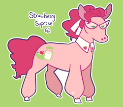 Size: 2006x1743 | Tagged: safe, artist:goatpaste, imported from derpibooru, strawberry surprise, earth pony, pony, backstory in description, female, g1, glasses, green background, lidded eyes, mare, simple background, solo, tail