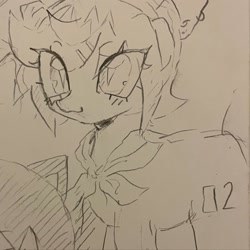 Size: 1440x1440 | Tagged: safe, artist:gorkujo, imported from derpibooru, pony, female, kagamine rin, monochrome, pencil drawing, ponified, solo, traditional art, vocaloid