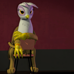Size: 1944x1941 | Tagged: safe, artist:xafilah, imported from derpibooru, gilda, griffon, 3d, chair, gmod, solo