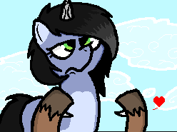 Size: 248x185 | Tagged: safe, artist:isaac_pony, artist:pokehidden, edit, imported from derpibooru, oc, oc only, oc:rouse black, oc:shainer shrapnel shock, bat pony, pony, unicorn, banned from equestria daily, claws, doom equestria, equestria doom, female, heart, hooves, horn, mare, pixel art, sky