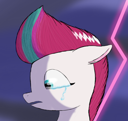 Size: 1800x1700 | Tagged: safe, artist:the crystal artist, derpibooru exclusive, imported from derpibooru, zipp storm, pegasus, pony, art style test, bust, cloud, cloudy, crying, female, floppy ears, g5, lightning, looking down, mare, open mouth, practice, sad, shading, shocked, side view, solo, storm, stormcloud