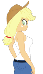 Size: 1081x1871 | Tagged: safe, edit, editor:ah96, imported from twibooru, vector edit, applejack, human, equestria girls, ass, bare shoulders, breasts, busty applejack, butt, clothes, image, jeans, pants, png, sexy, solo, tanktop, vector