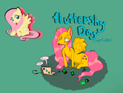 Size: 465x350 | Tagged: safe, artist:lavaghast, imported from derpibooru, fluttershy, pegasus, pony, computer, drink, energy drink, fluttershy day, laptop computer, monster energy, solo