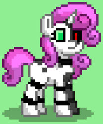 Size: 528x636 | Tagged: safe, imported from derpibooru, sweetie belle, pony, robot, robot pony, unicorn, pony town, damaged, destabilized, green background, simple background, solo, sweetie bot