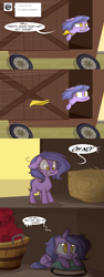 Size: 1280x3416 | Tagged: safe, artist:lolepopenon, imported from derpibooru, oc, oc:billie, earth pony, pony, ask billie the kid, apple, ask, comic, food, solo, train